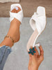 Women's Fashion Square Toe Glossy White Slip-On Stiletto Heel Sandals, Versatile Plus Size Elegant High Heels,Spring Summer Outfits