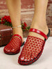 1 Pair Women's Red Mesh Woven Strap Slide Sandals, Hollow Closed Toe Flat Mule Slippers, Suitable For Daily Wear In Summer