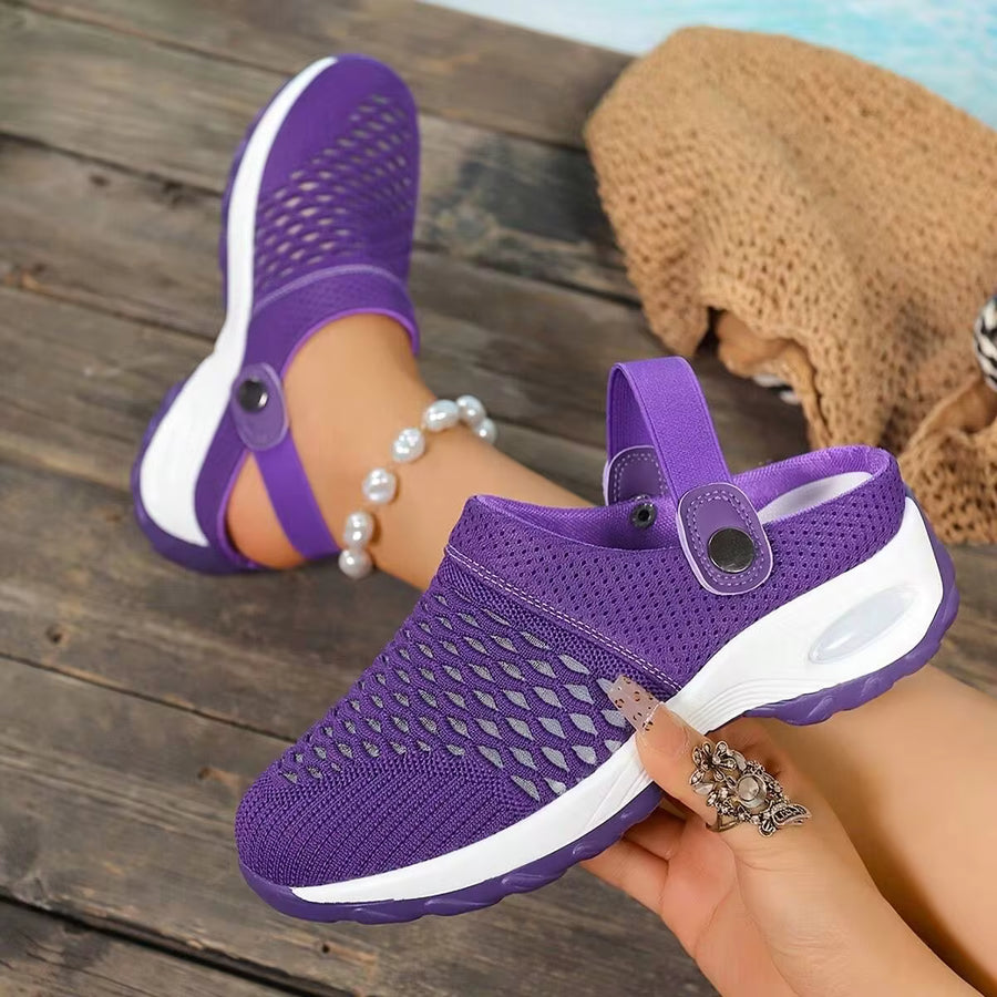 Air Cushion 2026 Slippers For Women Breathable Running Hole Shoes Sandals For Women Single Style Outdoor Wear Closed Toe Thick Bottom Wedge Heel Shoes