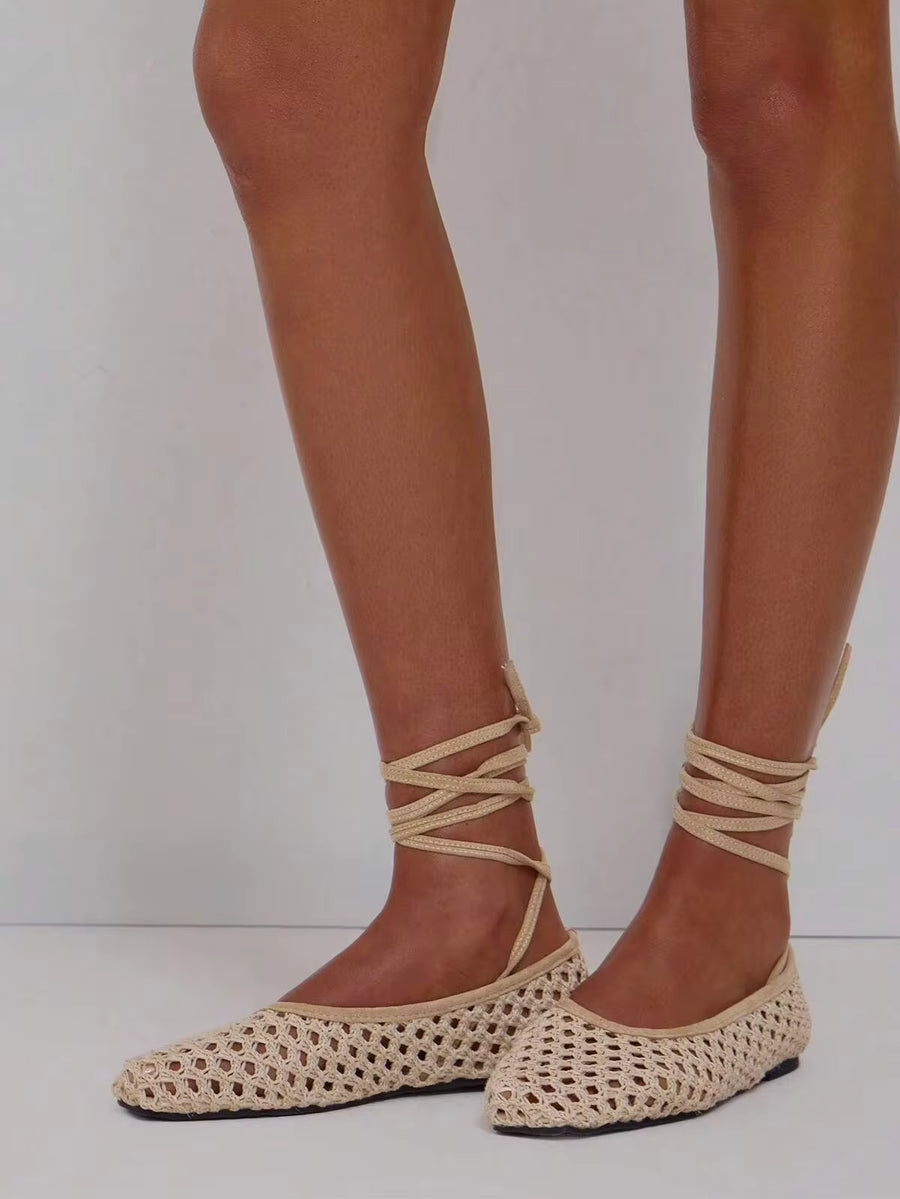 MUSERA Crochet Tie Ankle Ballet Pumps Summer Beach Swim Going Out Daily Spring Holiday Accessory